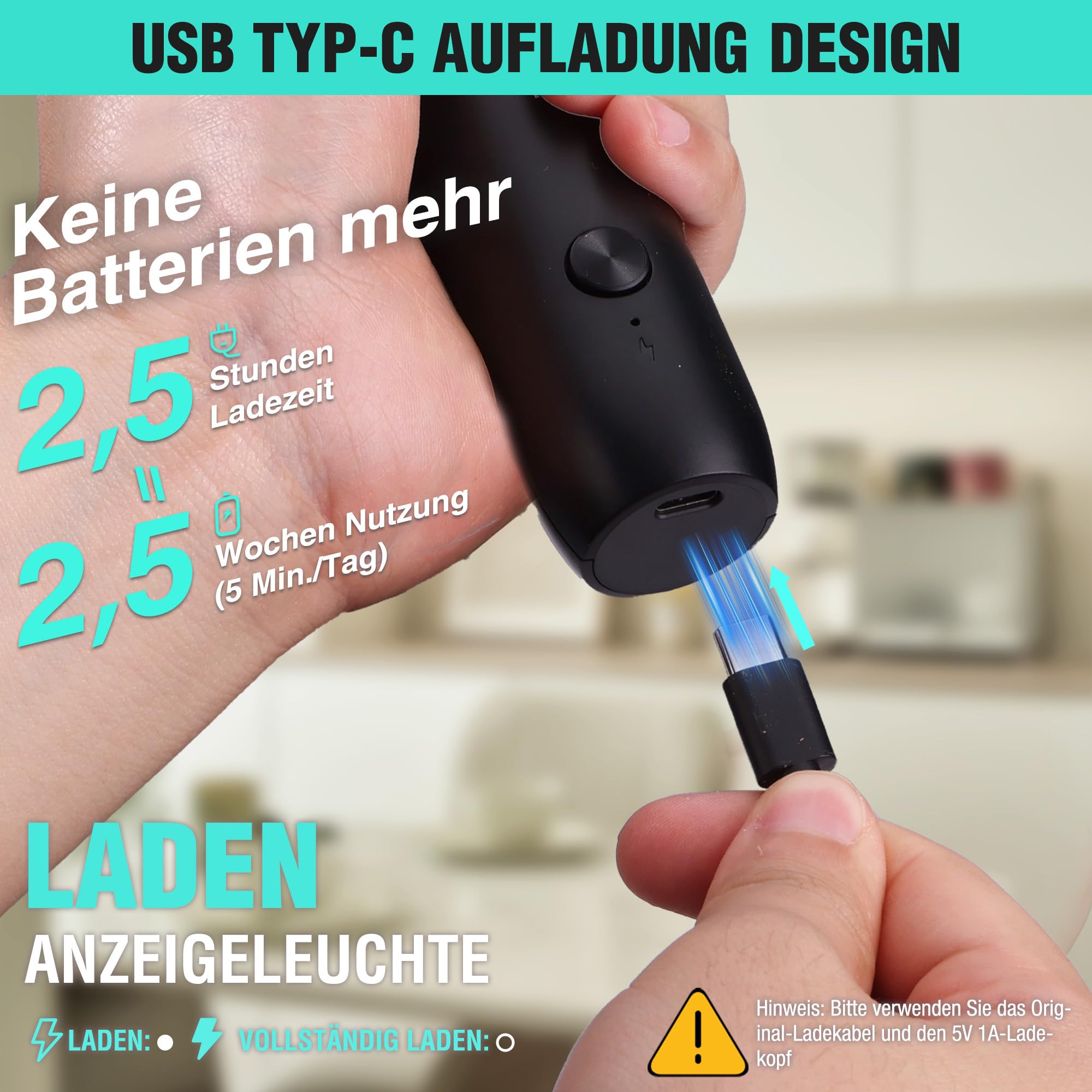 haushof-milchaufsch-umer-stab-schwarz-usb-c-aufladbar image 2