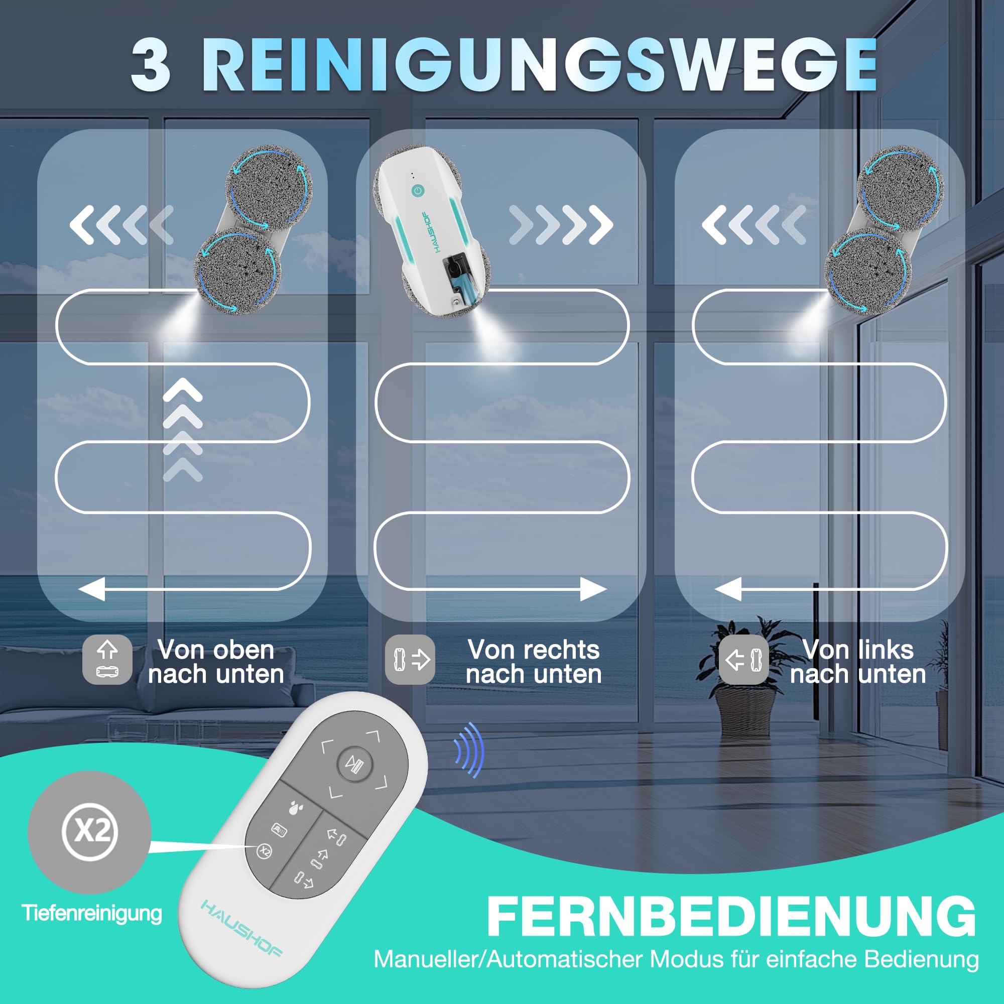 haushof-fensterputzroboter-3800-pa-fensterreiniger-mit-spr-hfunktion image 5